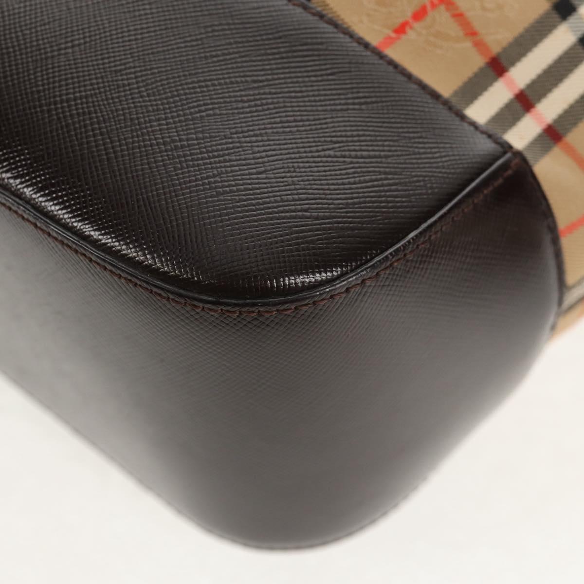 BURBERRY Nova Check Hand Bag Canvas Leather Beige Gold Auth 149571A