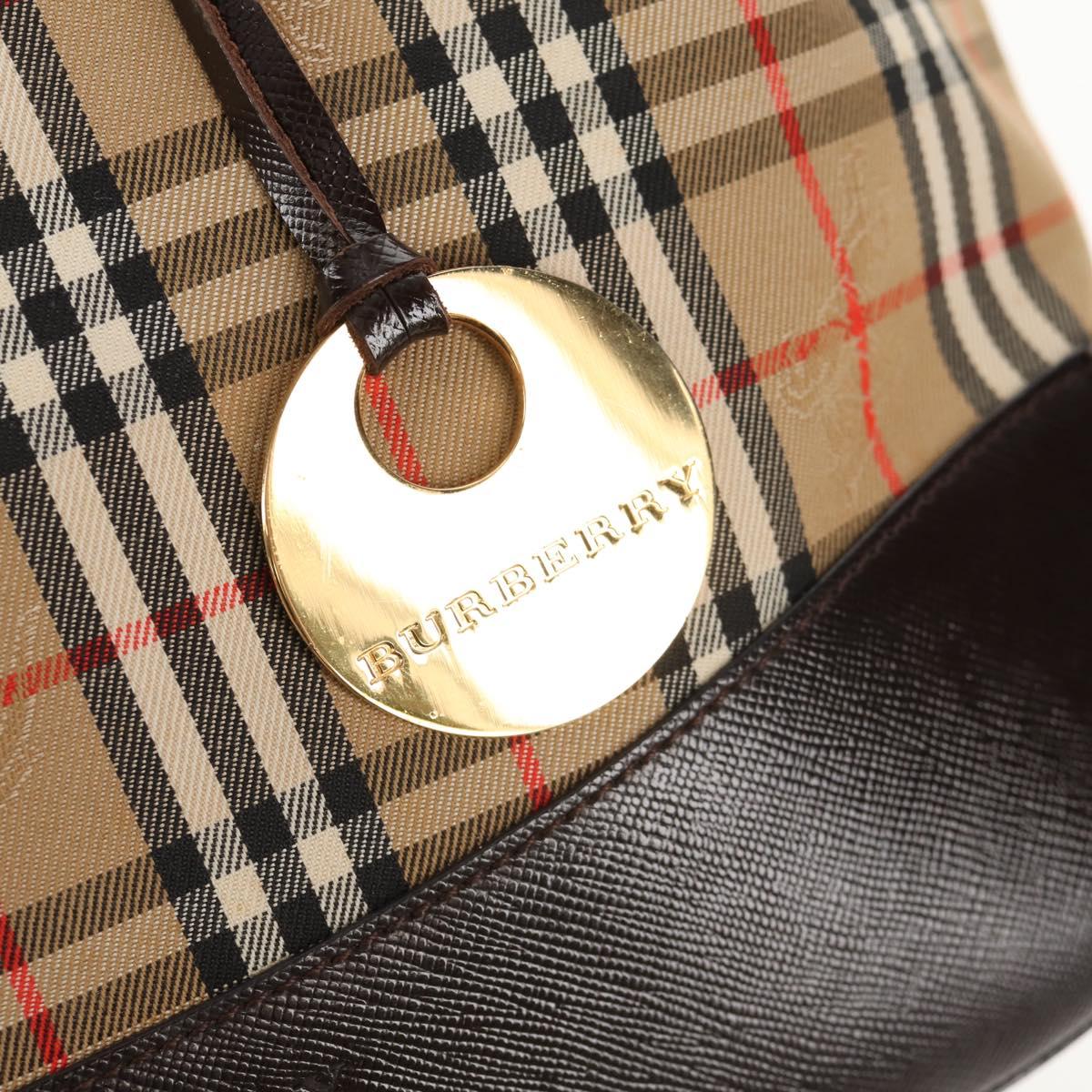 BURBERRY Nova Check Hand Bag Canvas Leather Beige Gold Auth 149571A