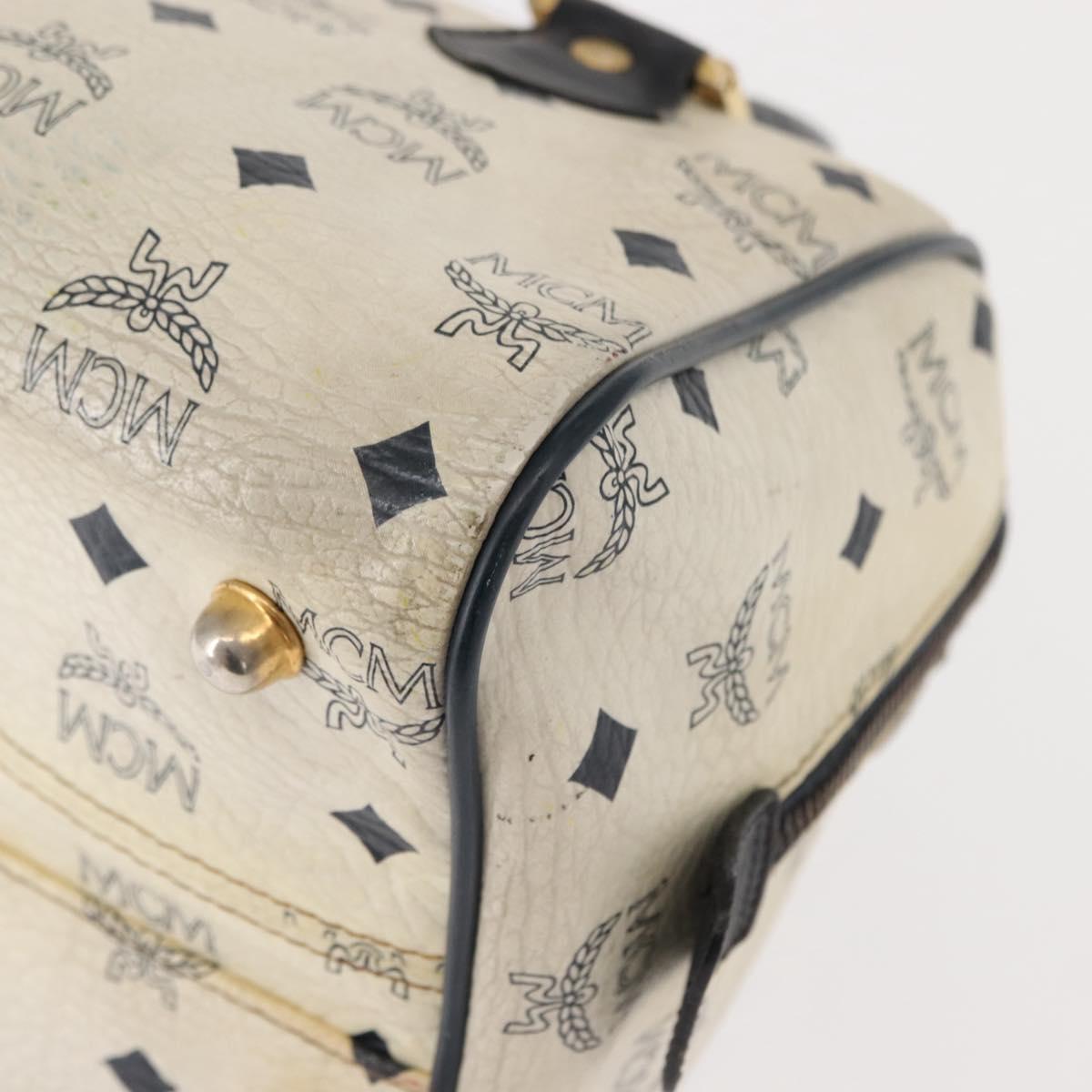 MCM Logogram Vicetos Mini Hand Bag PVC 2way White Gold Auth 149573