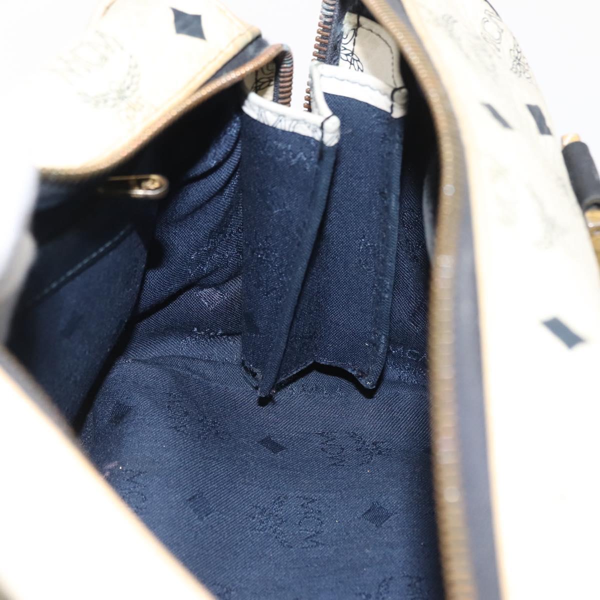 MCM Logogram Vicetos Mini Hand Bag PVC 2way White Gold Auth 149573