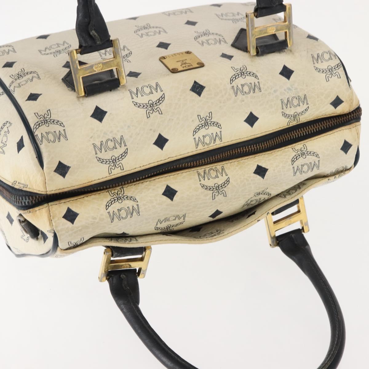 MCM Logogram Vicetos Mini Hand Bag PVC 2way White Gold Auth 149573