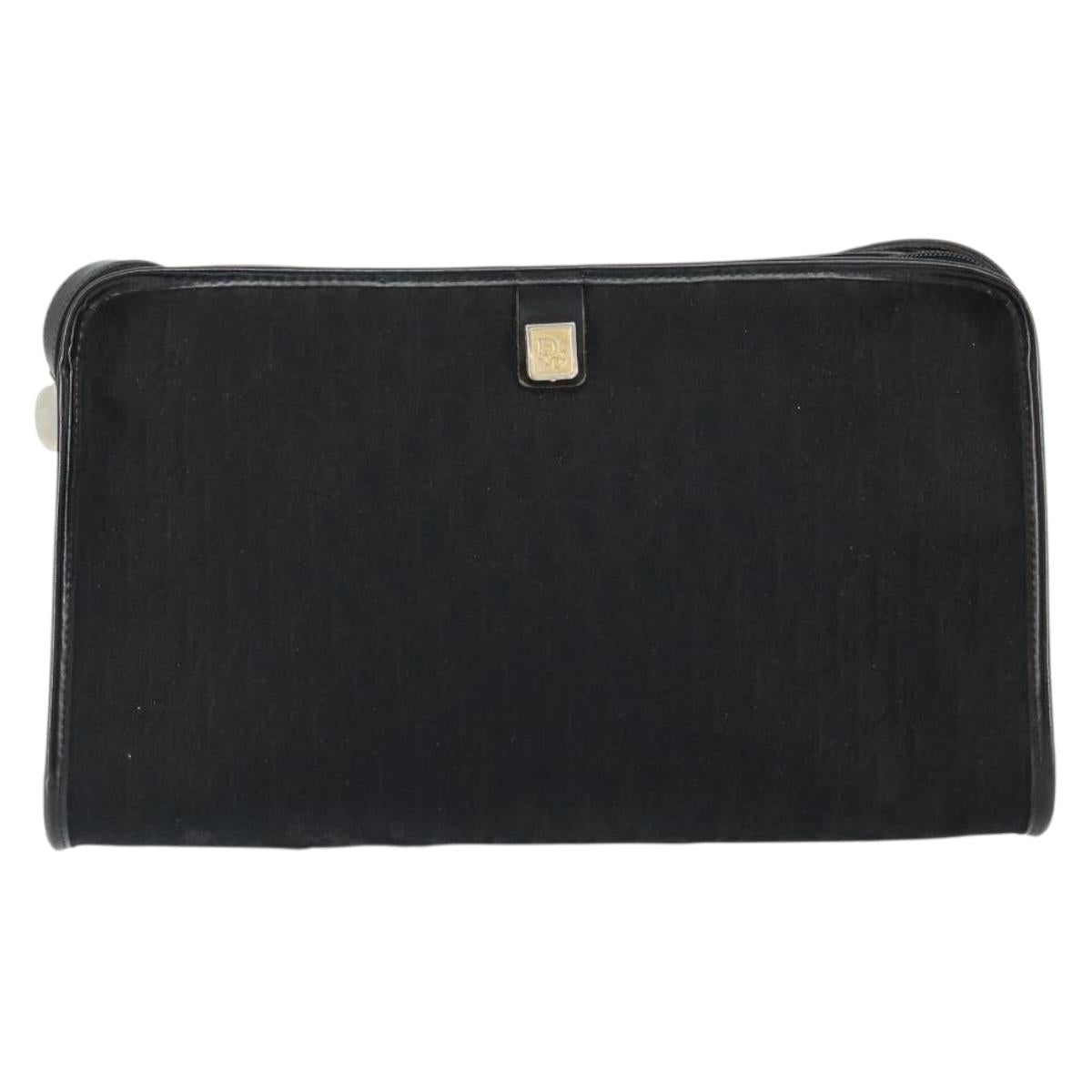 Christian Dior Trotter Canvas Shoulder Bag Black Gold Auth 149574