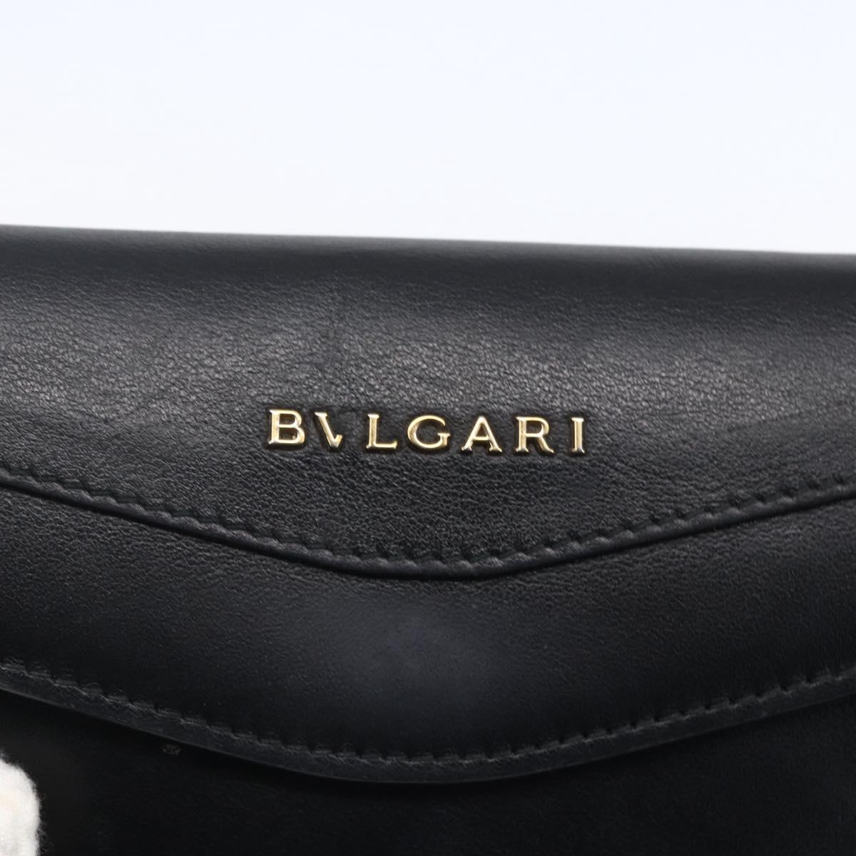 BVLGARI Chain Shoulder Bag Leather Black Gold Auth 149576