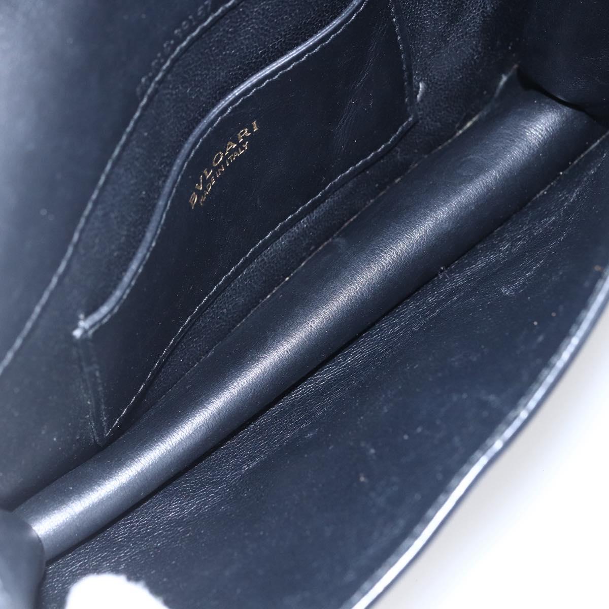 BVLGARI Chain Shoulder Bag Leather Black Gold Auth 149576