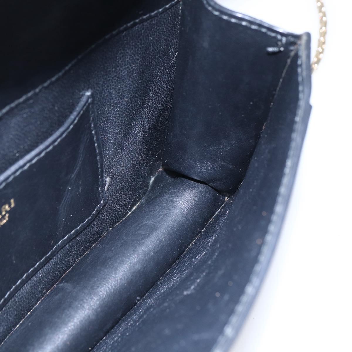BVLGARI Chain Shoulder Bag Leather Black Gold Auth 149576