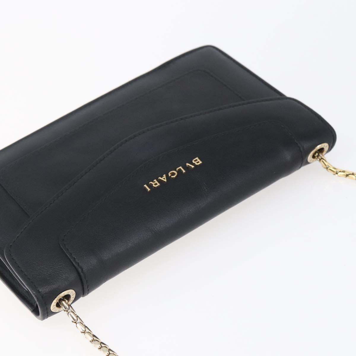 BVLGARI Chain Shoulder Bag Leather Black Gold Auth 149576