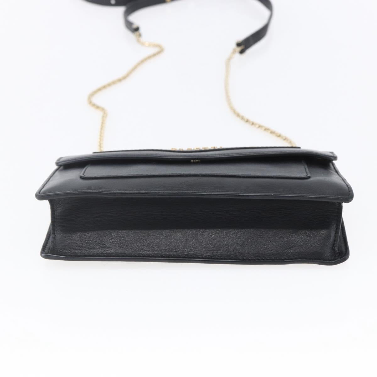 BVLGARI Chain Shoulder Bag Leather Black Gold Auth 149576