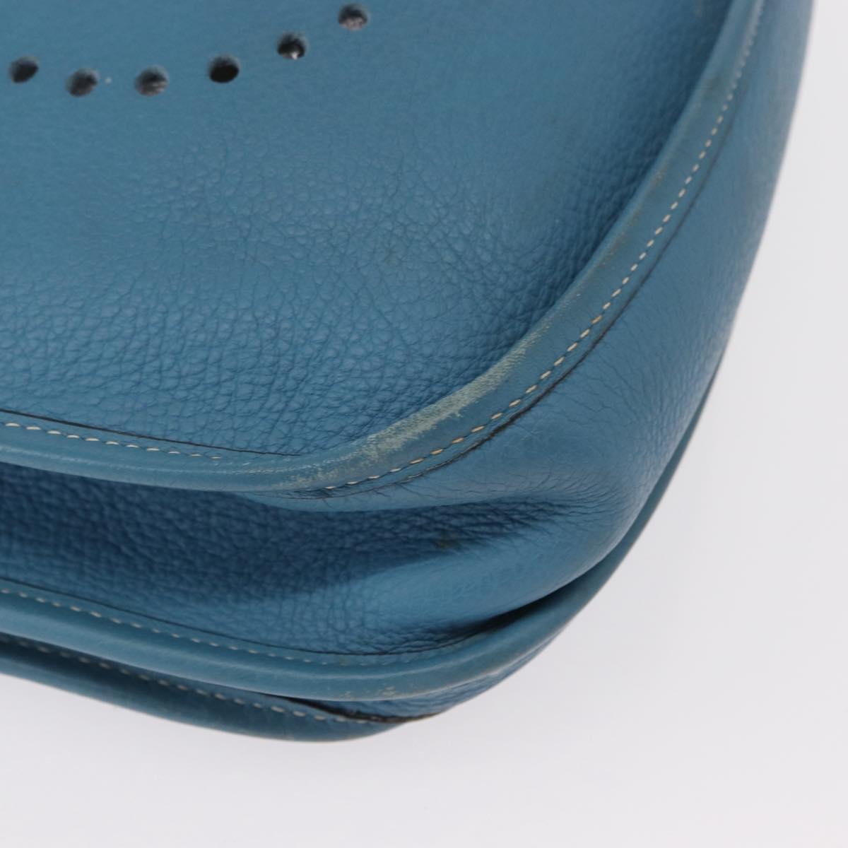 HERMES Evelyn 2 PM Shoulder Bag Leather Blue Silver Auth 149578