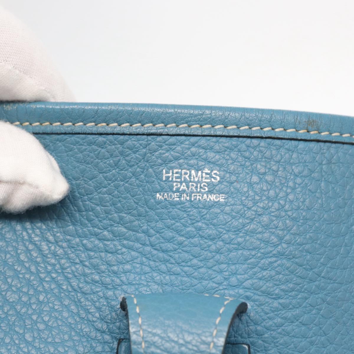HERMES Evelyn 2 PM Shoulder Bag Leather Blue Silver Auth 149578