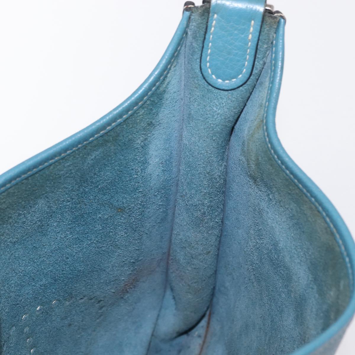 HERMES Evelyn 2 PM Shoulder Bag Leather Blue Silver Auth 149578