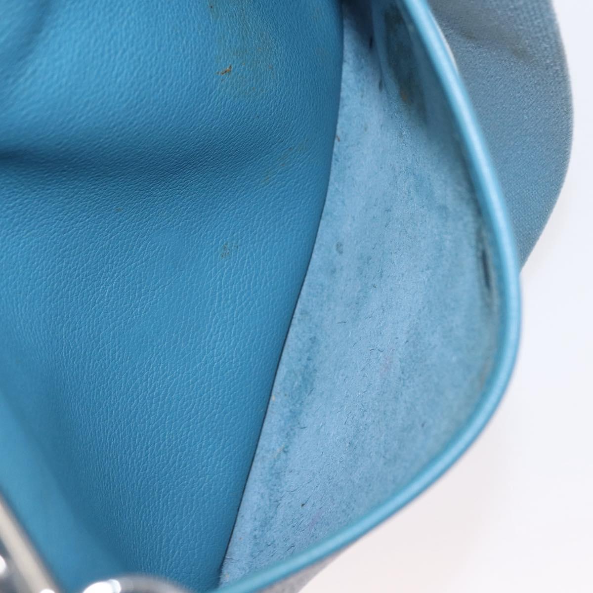 HERMES Evelyn 2 PM Shoulder Bag Leather Blue Silver Auth 149578