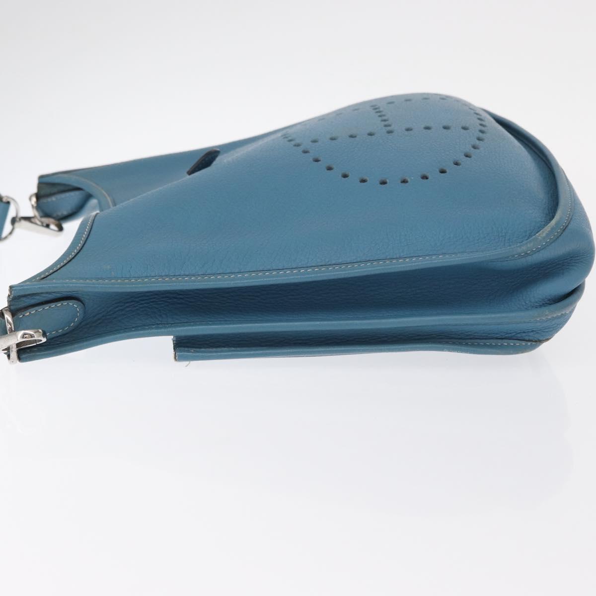HERMES Evelyn 2 PM Shoulder Bag Leather Blue Silver Auth 149578