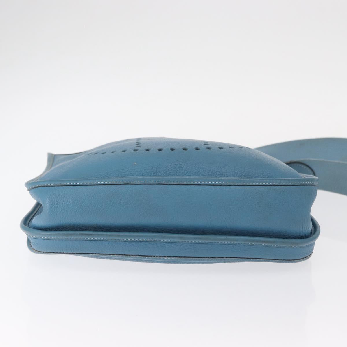 HERMES Evelyn 2 PM Shoulder Bag Leather Blue Silver Auth 149578