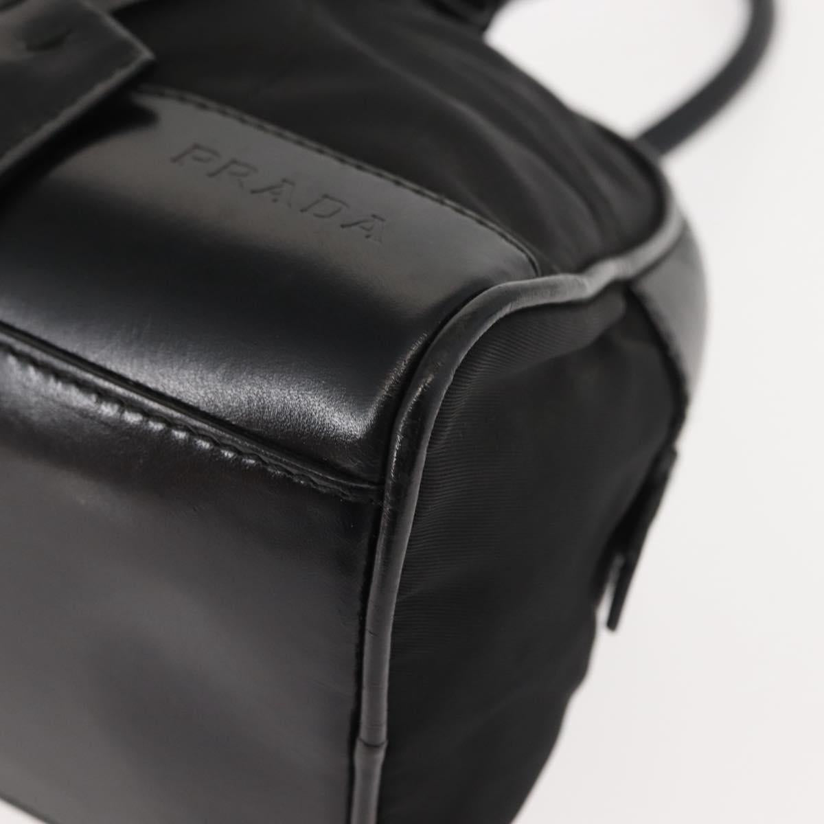 PRADA Hand Bag Nylon Leather Black Silver Auth 149582