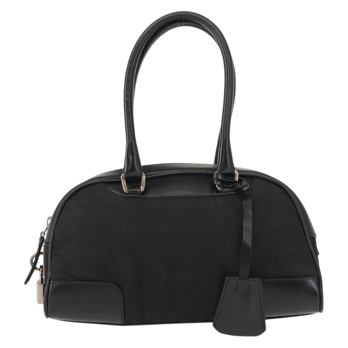 PRADA Hand Bag Nylon Leather Black Silver Auth 149582