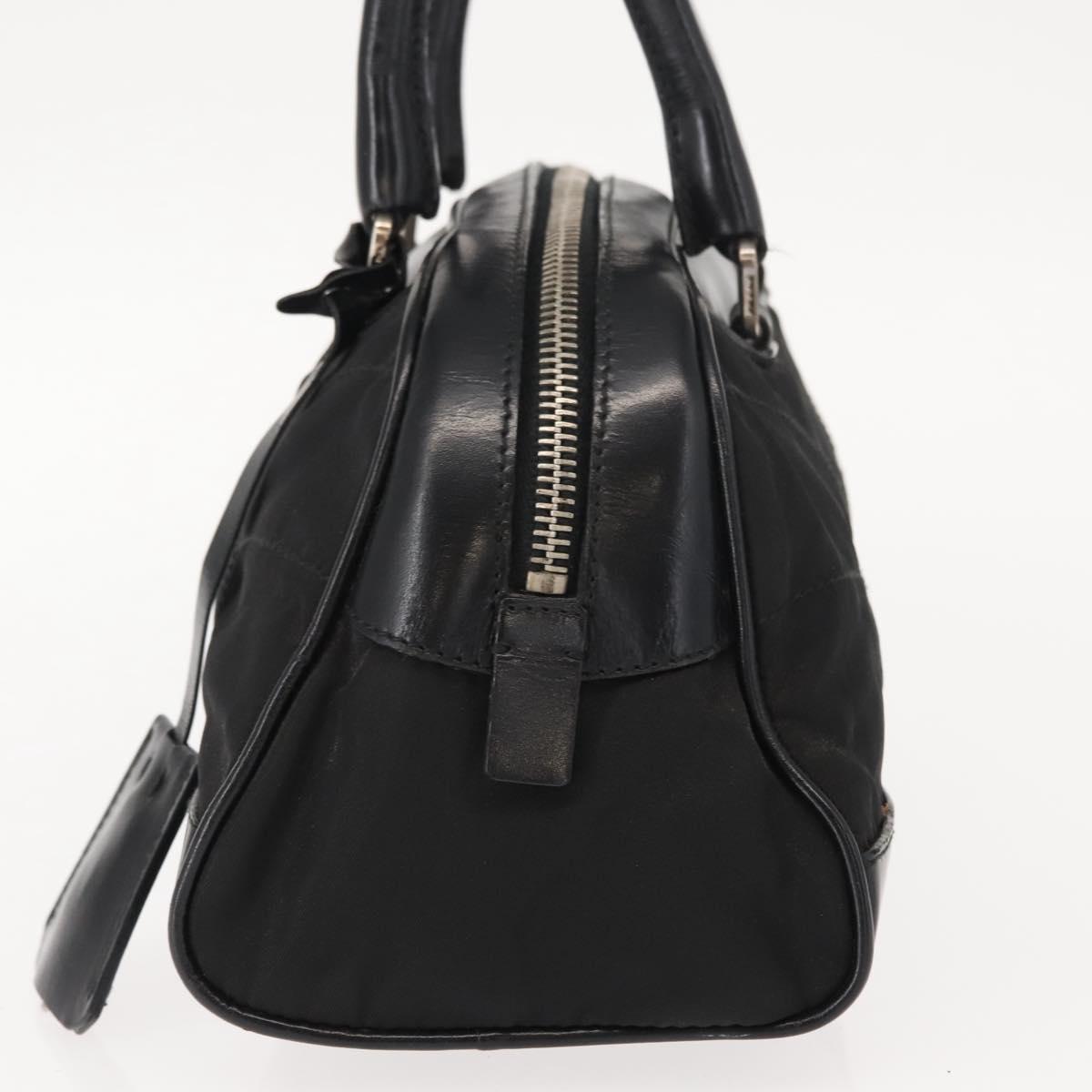 PRADA Hand Bag Nylon Leather Black Silver Auth 149582