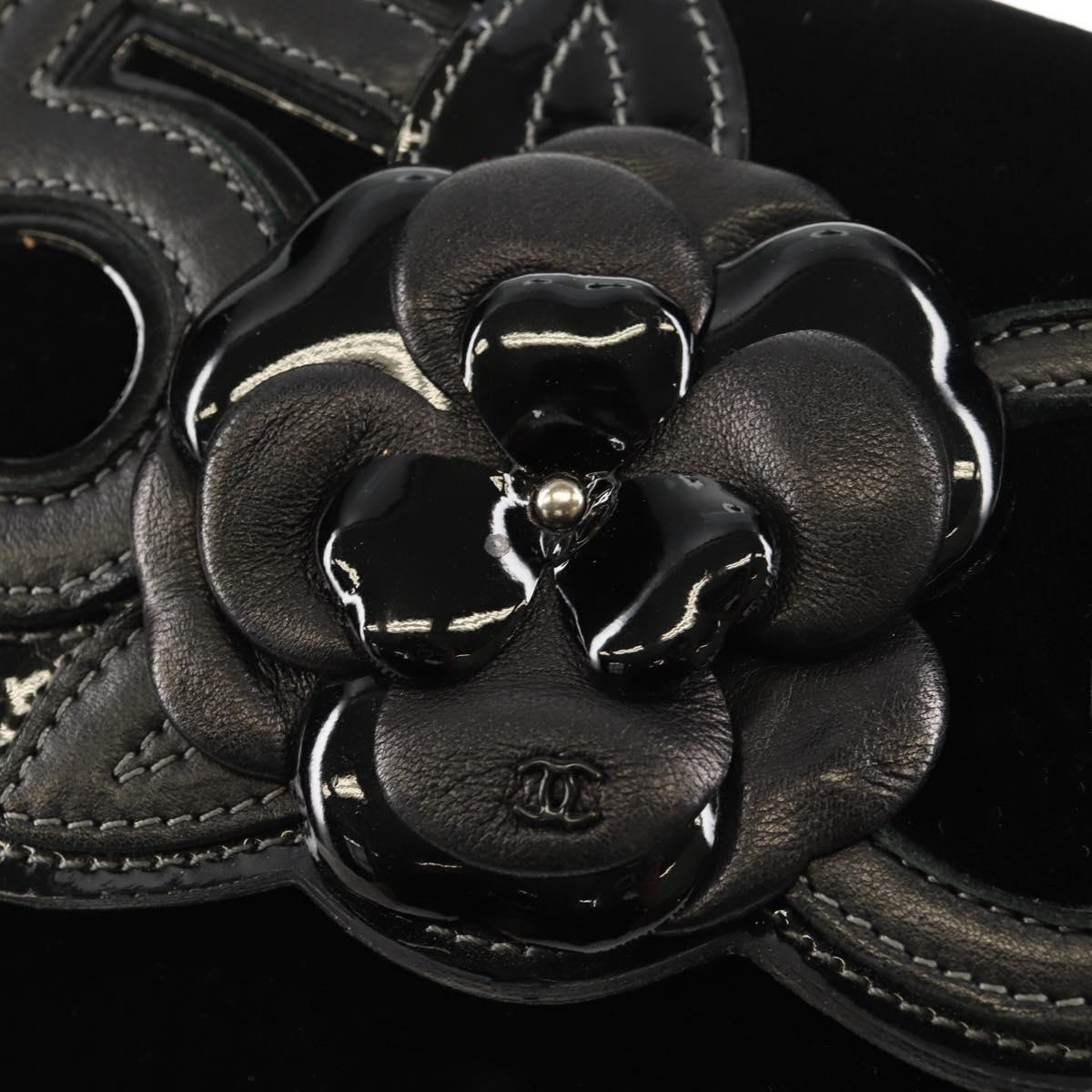 CHANEL Chain COCO Mark Camelia Shoulder Bag Velor Black Silver CC Auth 149585V