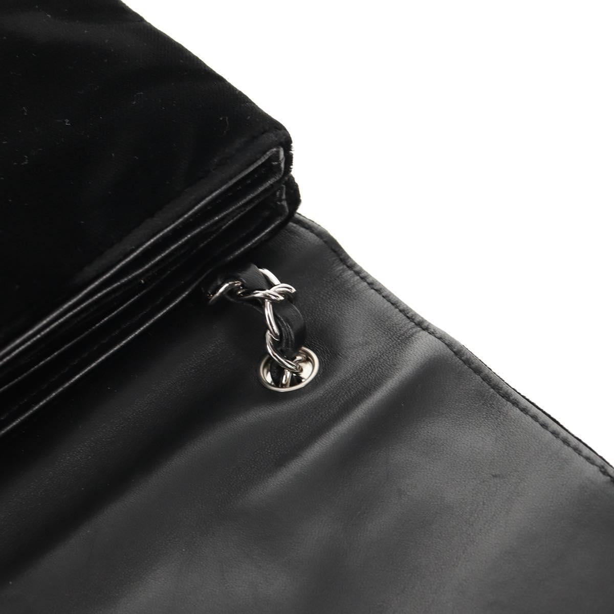 CHANEL Chain COCO Mark Camelia Shoulder Bag Velor Black Silver CC Auth 149585V