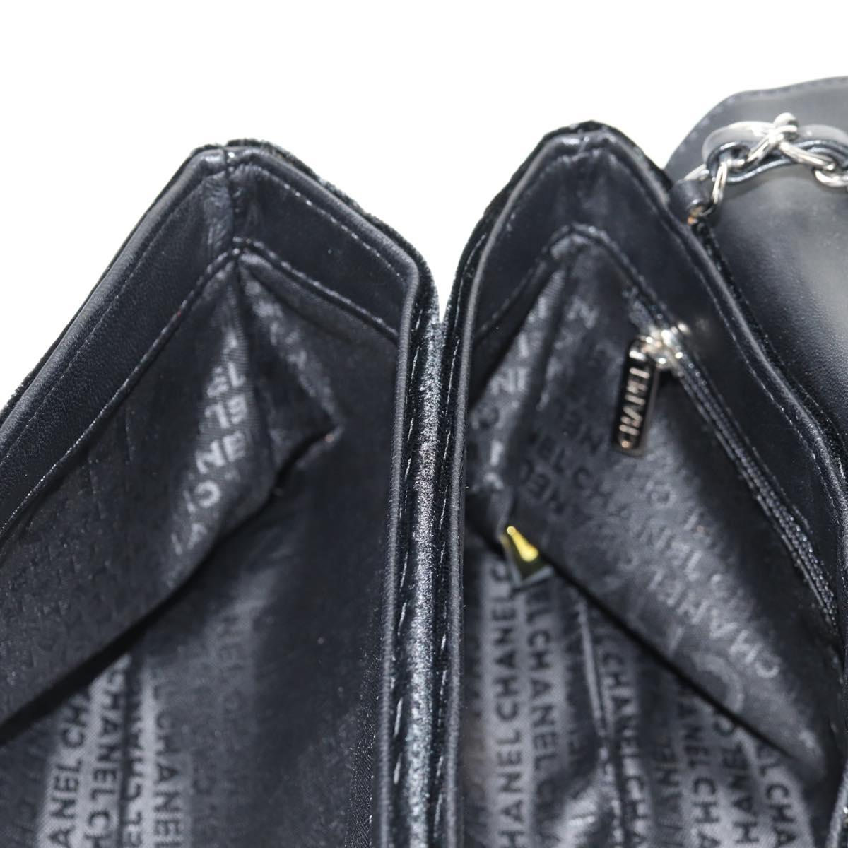 CHANEL Chain COCO Mark Camelia Shoulder Bag Velor Black Silver CC Auth 149585V