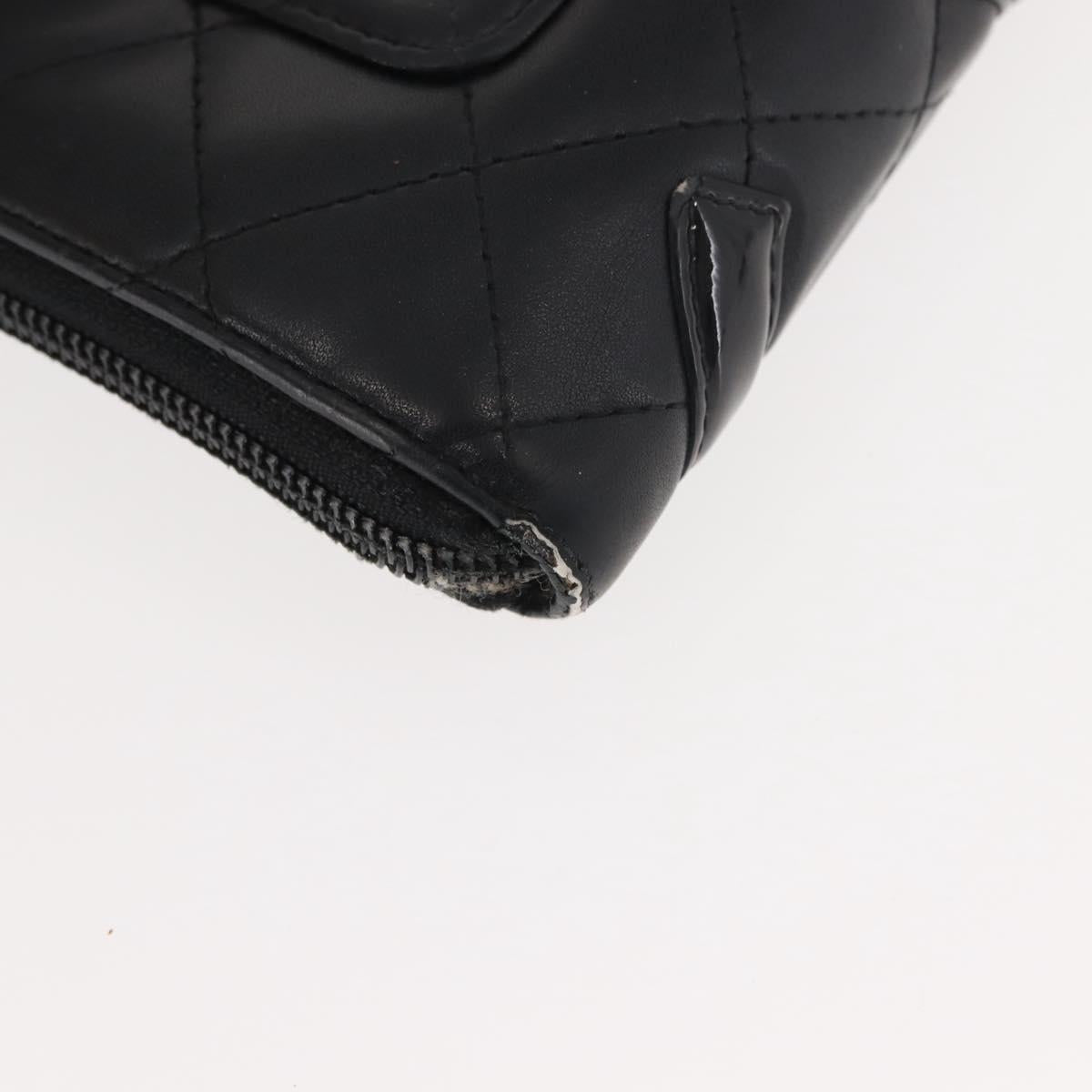 CHANEL Cambon Line Organizer Long Wallet Leather Black Silver CC Auth 149586