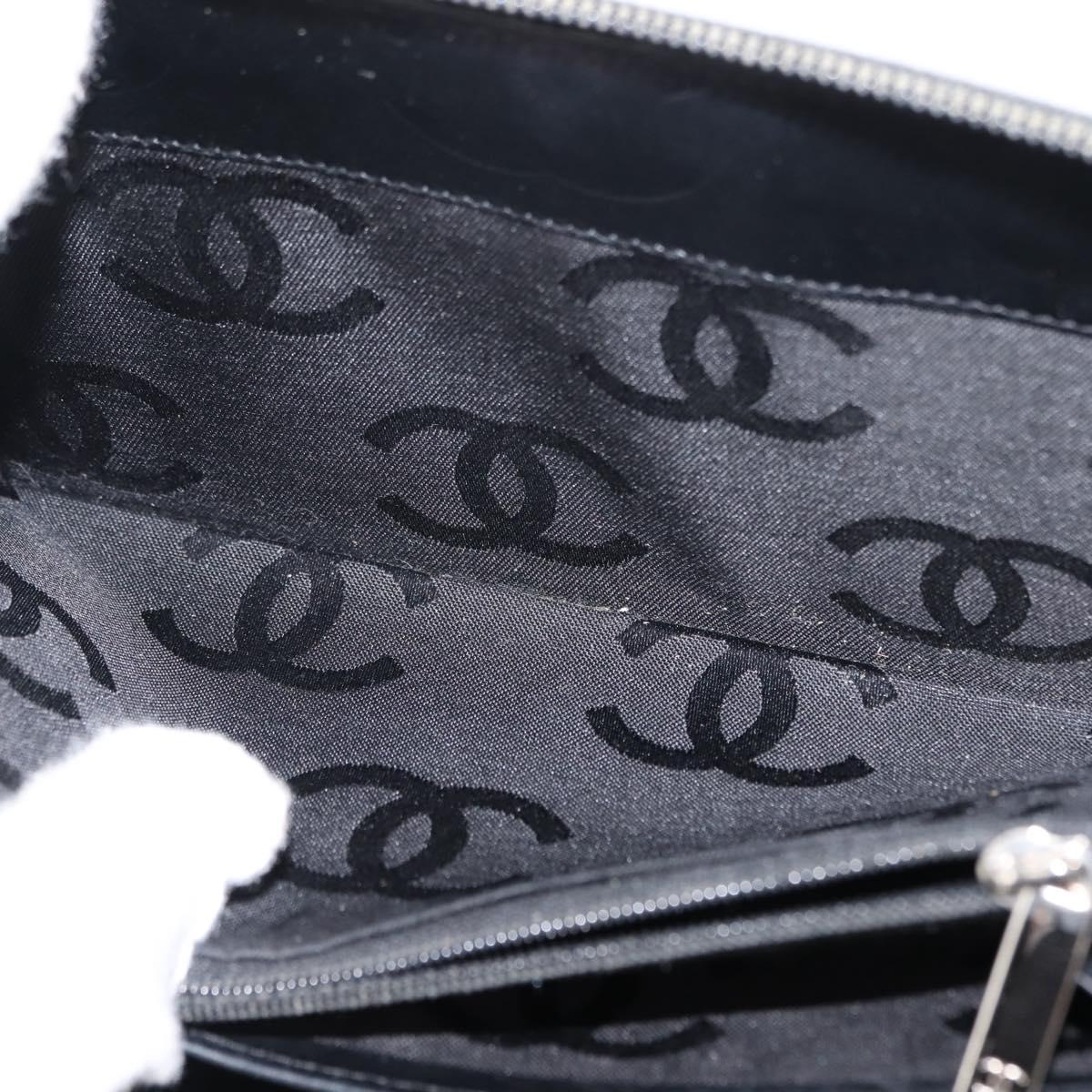 CHANEL Cambon Line Organizer Long Wallet Leather Black Silver CC Auth 149586