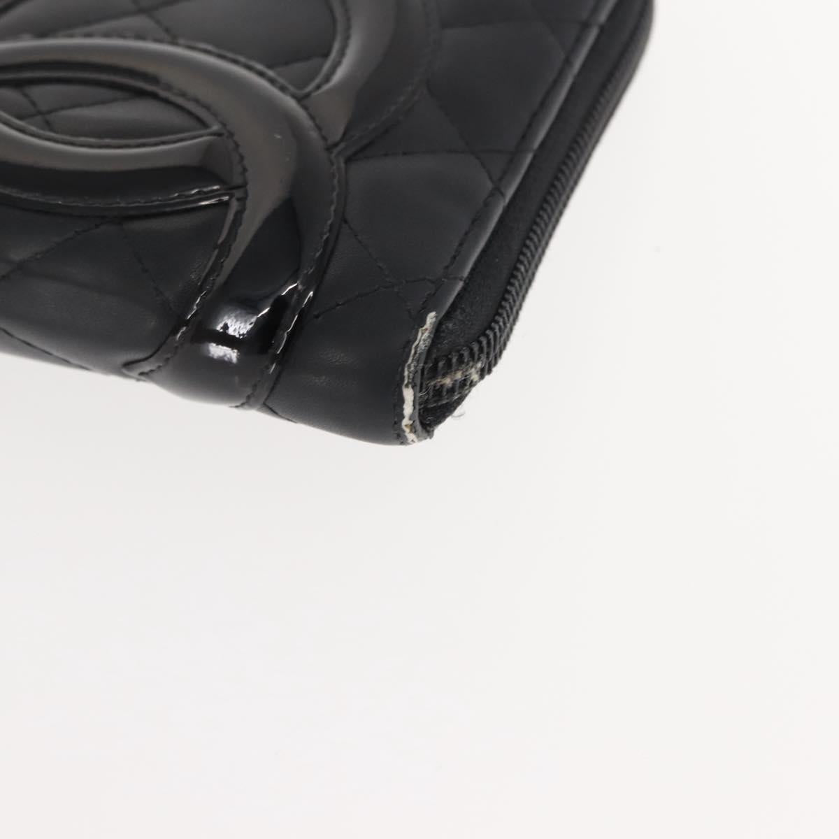 CHANEL Cambon Line Organizer Long Wallet Leather Black Silver CC Auth 149586