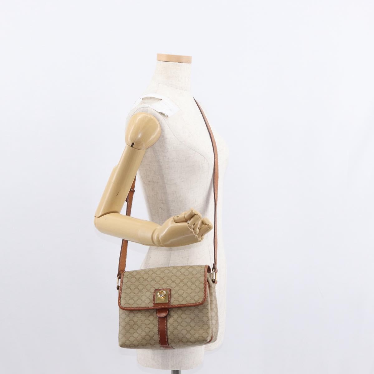 CELINE Macadam Canvas Shoulder Bag PVC Beige Gold Auth 149611