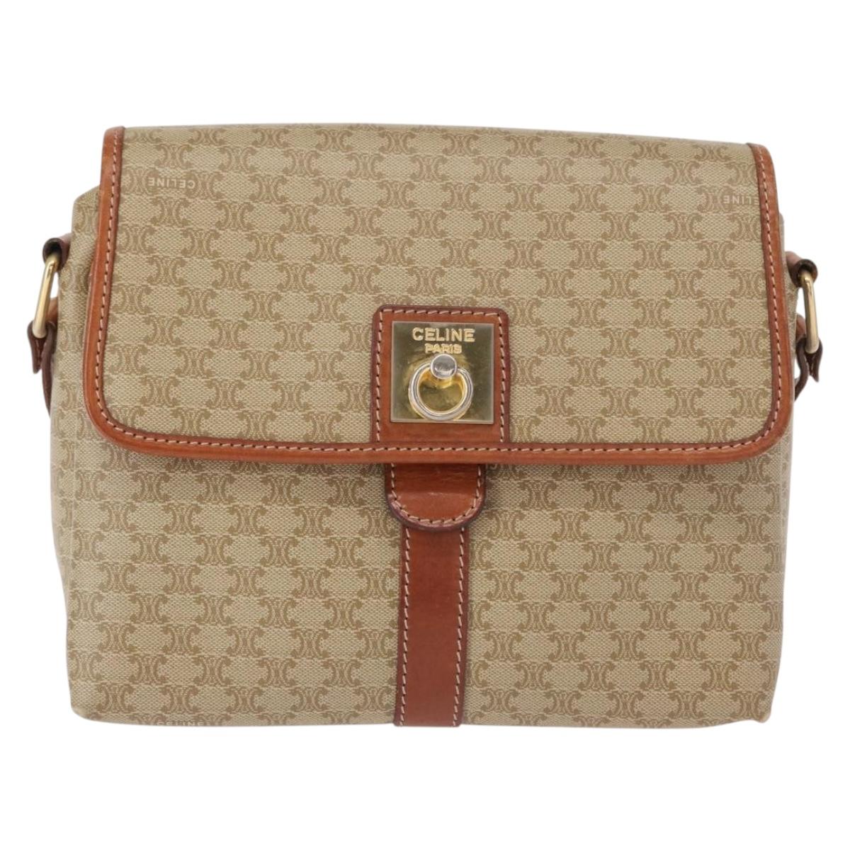 CELINE Macadam Canvas Shoulder Bag PVC Beige Gold Auth 149611