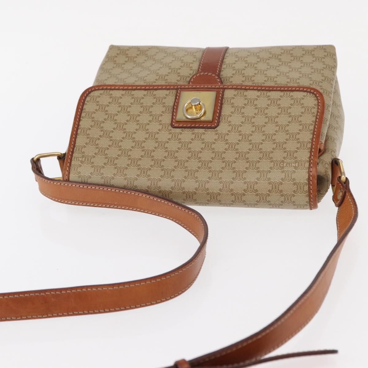 CELINE Macadam Canvas Shoulder Bag PVC Beige Gold Auth 149611