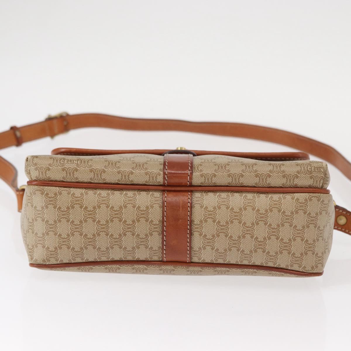 CELINE Macadam Canvas Shoulder Bag PVC Beige Gold Auth 149611