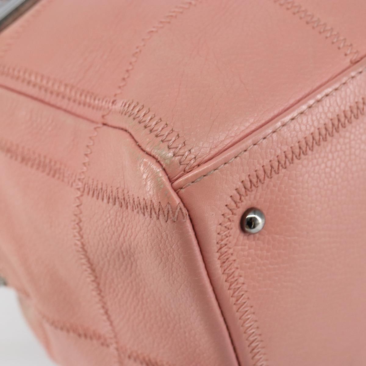 CHANEL Choco Bar COCO Mark Hand Bag Caviar Skin Pink Silver CC Auth 149620