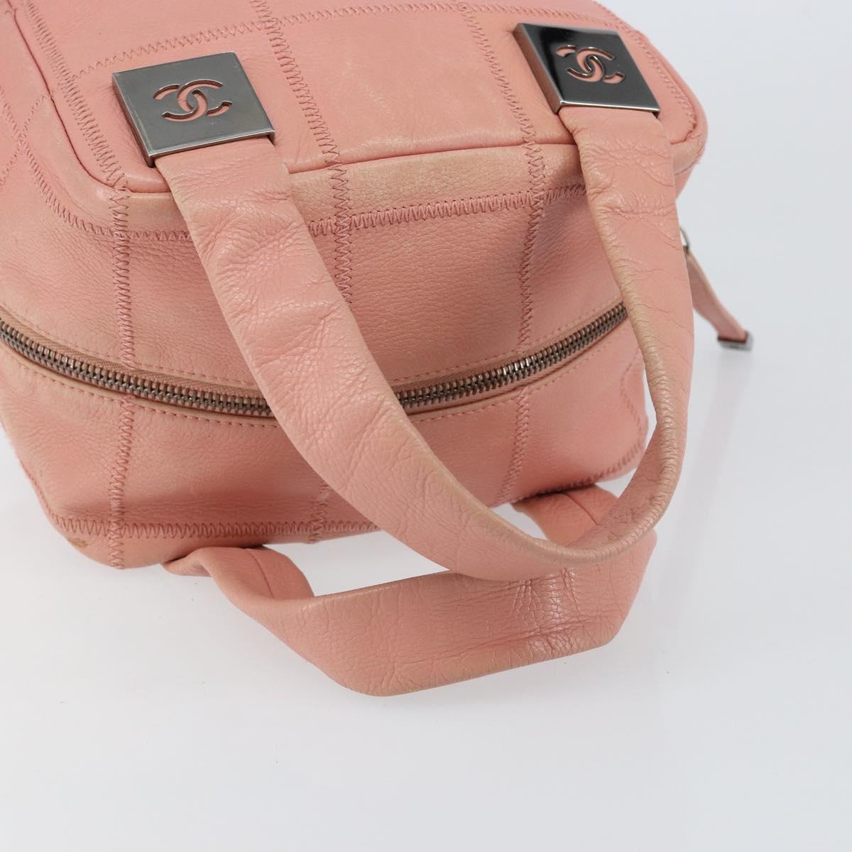 CHANEL Choco Bar COCO Mark Hand Bag Caviar Skin Pink Silver CC Auth 149620