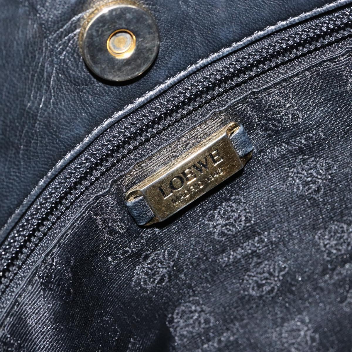 LOEWE Anagram Hand Bag Leather Black Gold Auth 149623