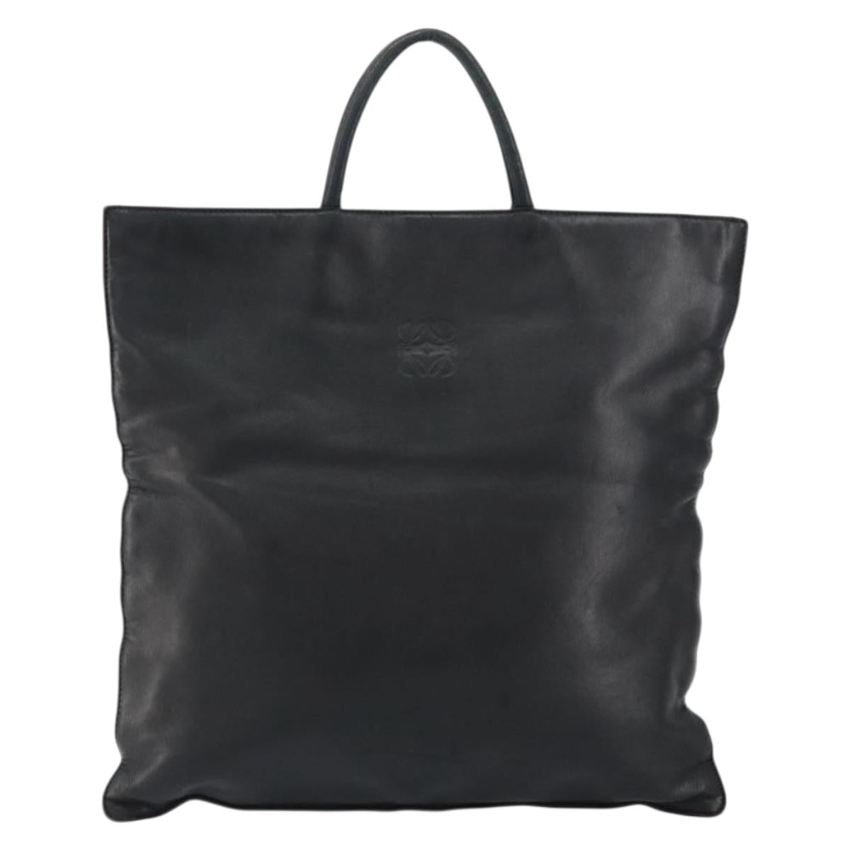 LOEWE Anagram Hand Bag Leather Black Gold Auth 149623