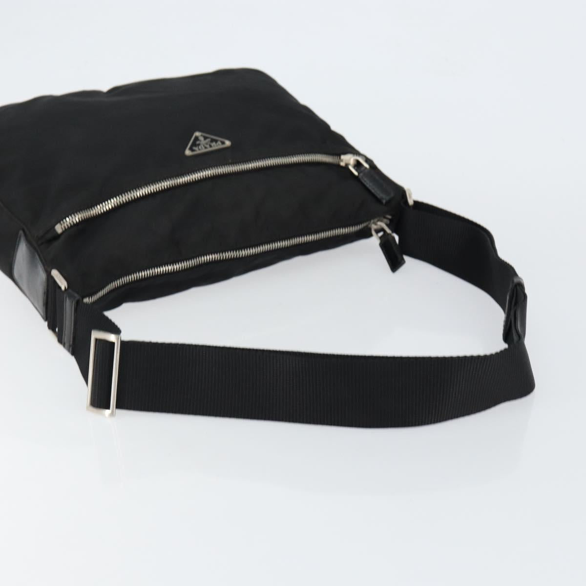 PRADA Shoulder Bag Nylon Black Silver Auth 149624