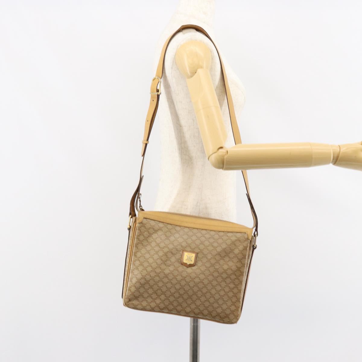 CELINE Macadam Canvas Shoulder Bag PVC Beige Gold Auth 149632