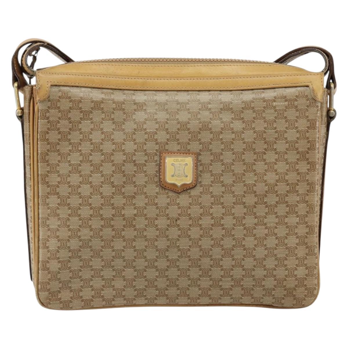 CELINE Macadam Canvas Shoulder Bag PVC Beige Gold Auth 149632