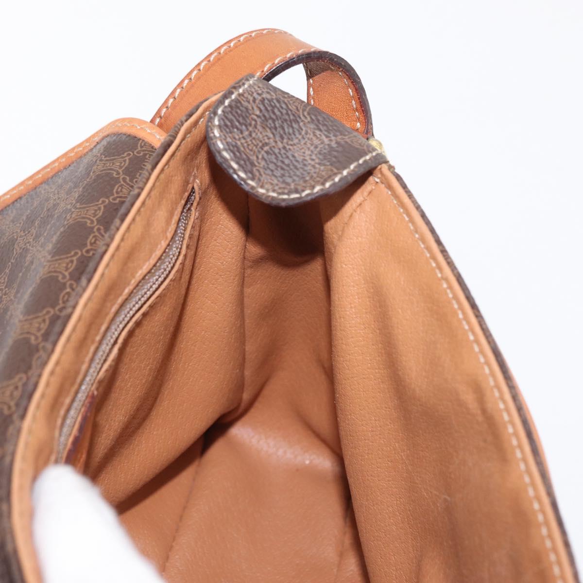 CELINE Macadam Canvas Shoulder Bag PVC Leather Brown Gold Auth 149636