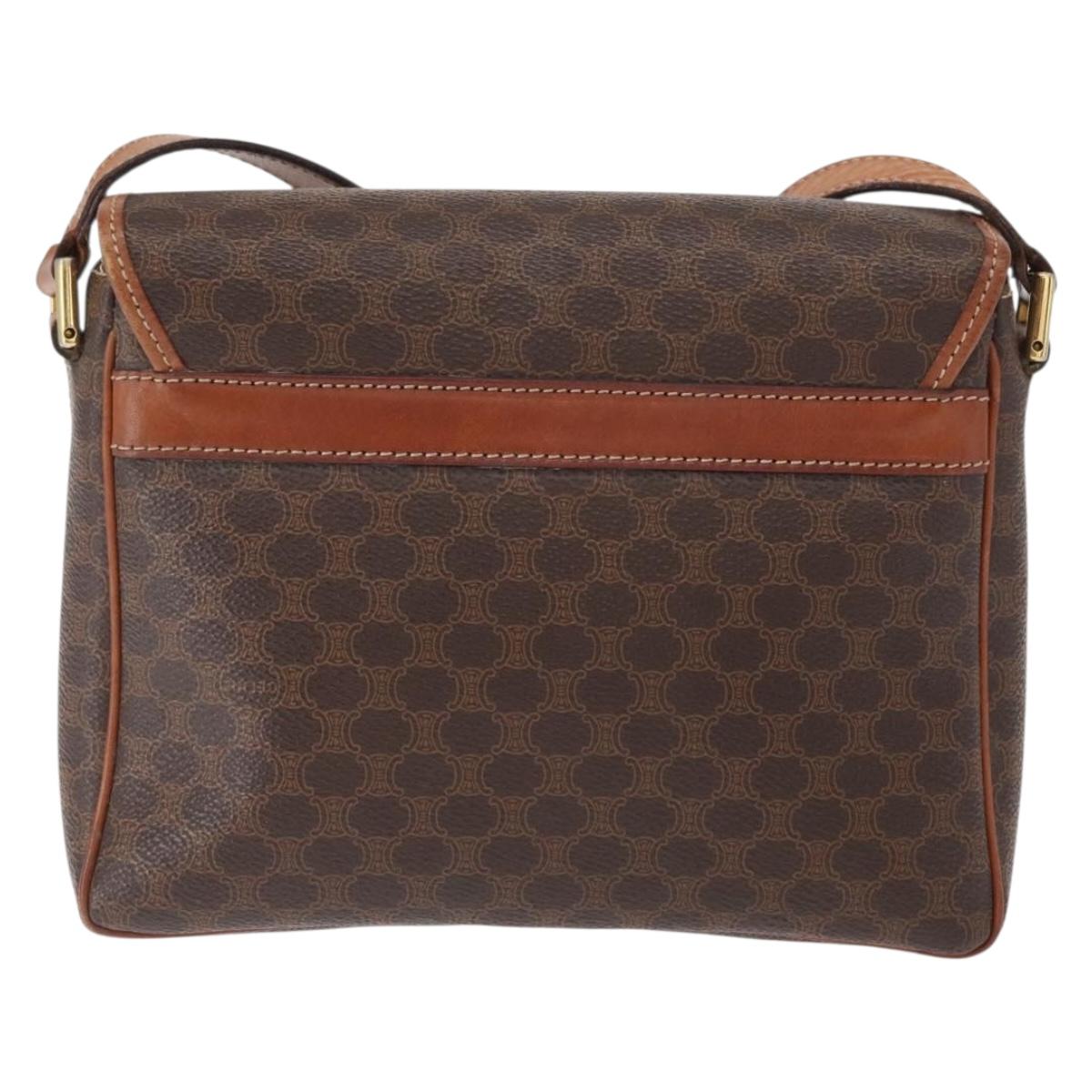 CELINE Macadam Canvas Shoulder Bag PVC Leather Brown Gold Auth 149636