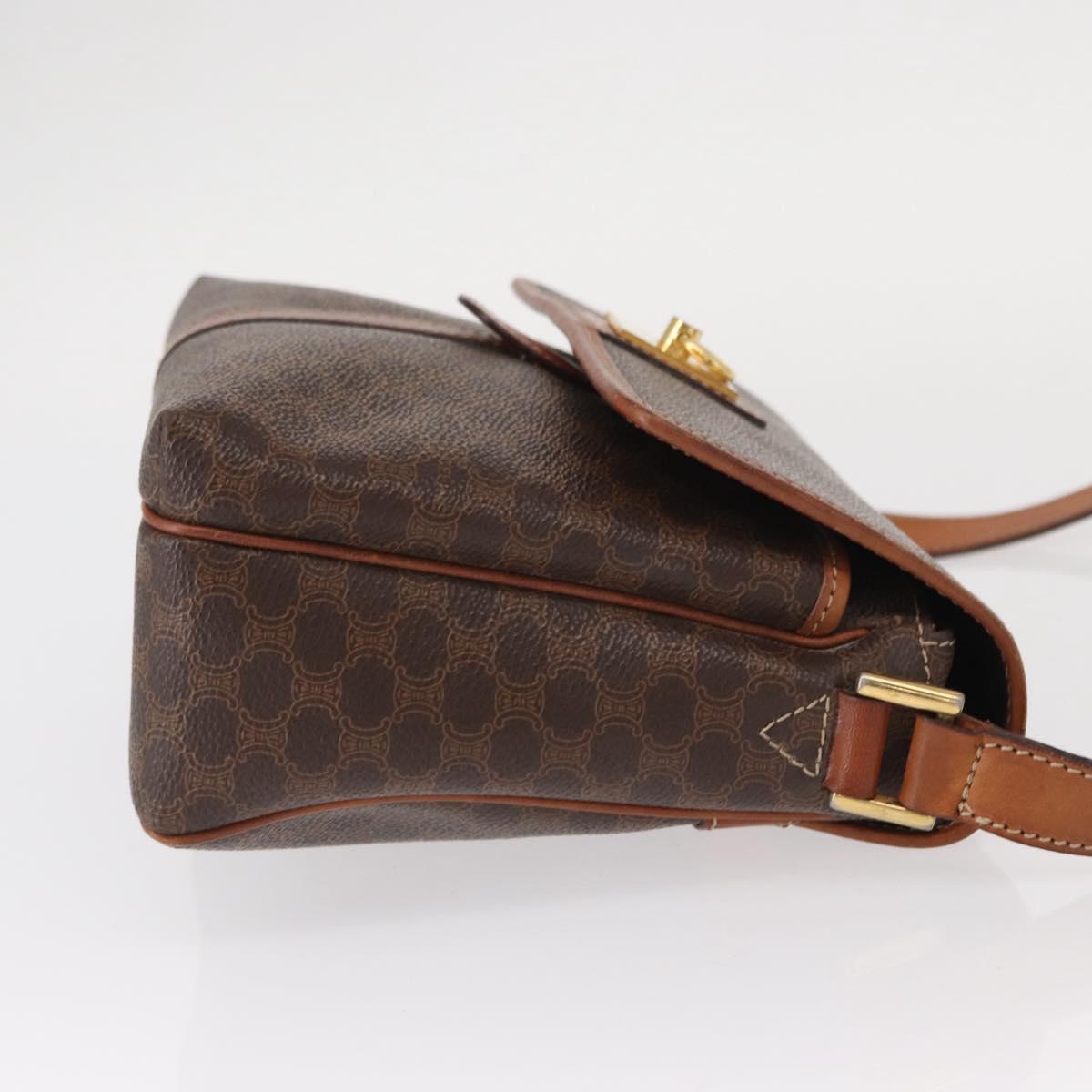 CELINE Macadam Canvas Shoulder Bag PVC Leather Brown Gold Auth 149636