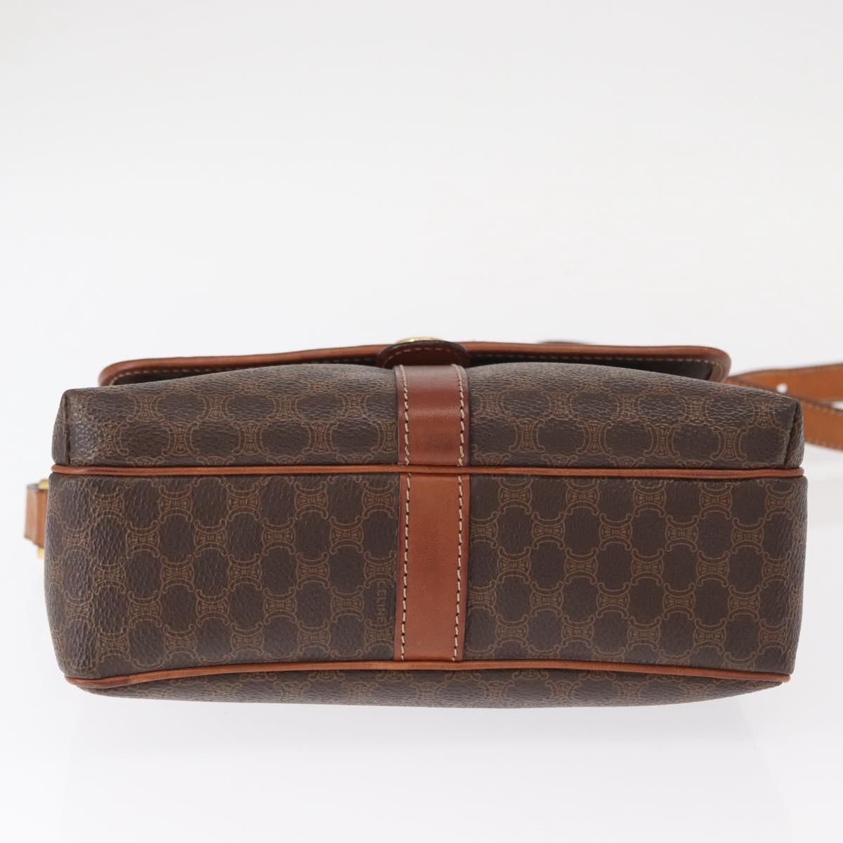 CELINE Macadam Canvas Shoulder Bag PVC Leather Brown Gold Auth 149636