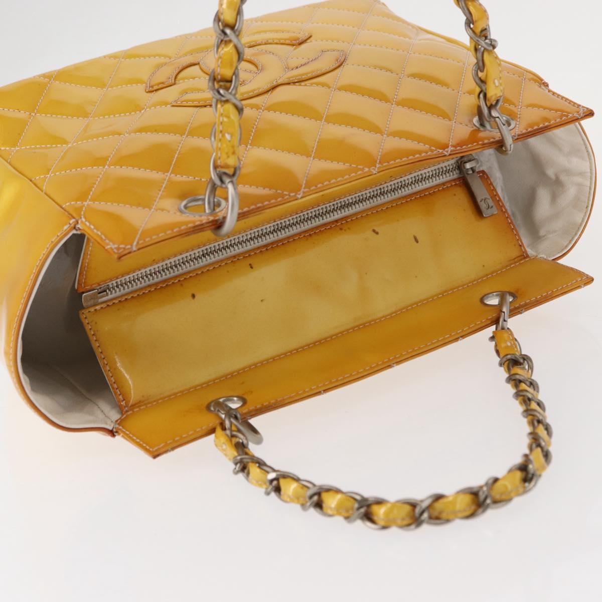 CHANEL Matelasse COCO Mark Chain Bag Patent leather Yellow Silver CC Auth 149641