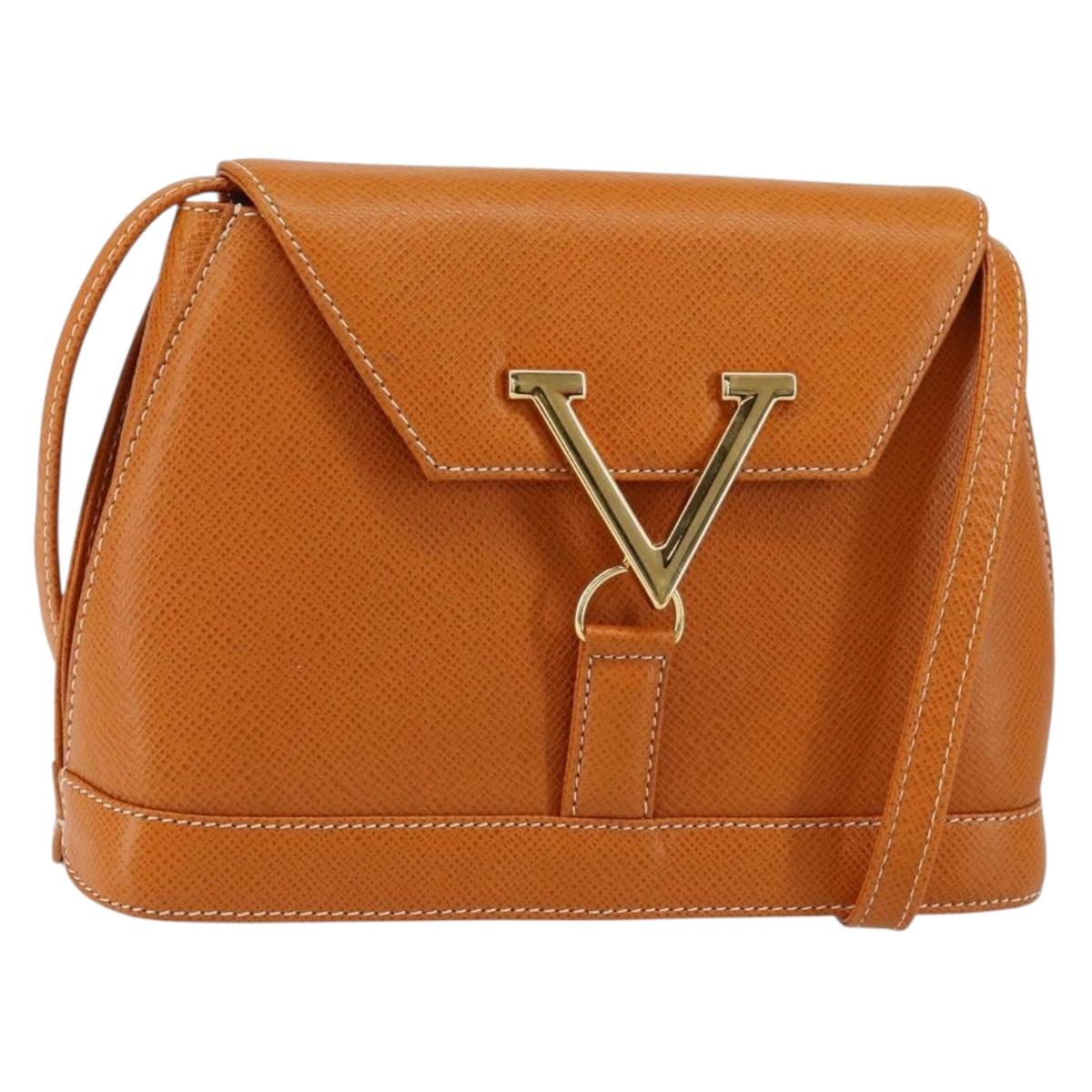 VALENTINO Shoulder Bag Leather Brown Gold Auth 149643