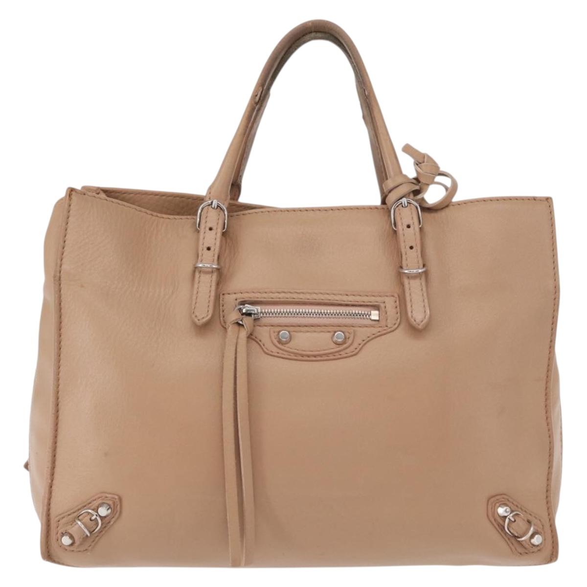 BALENCIAGA The Paper A6 Hand Bag Leather 2way Beige Silver 370926 Auth 149646