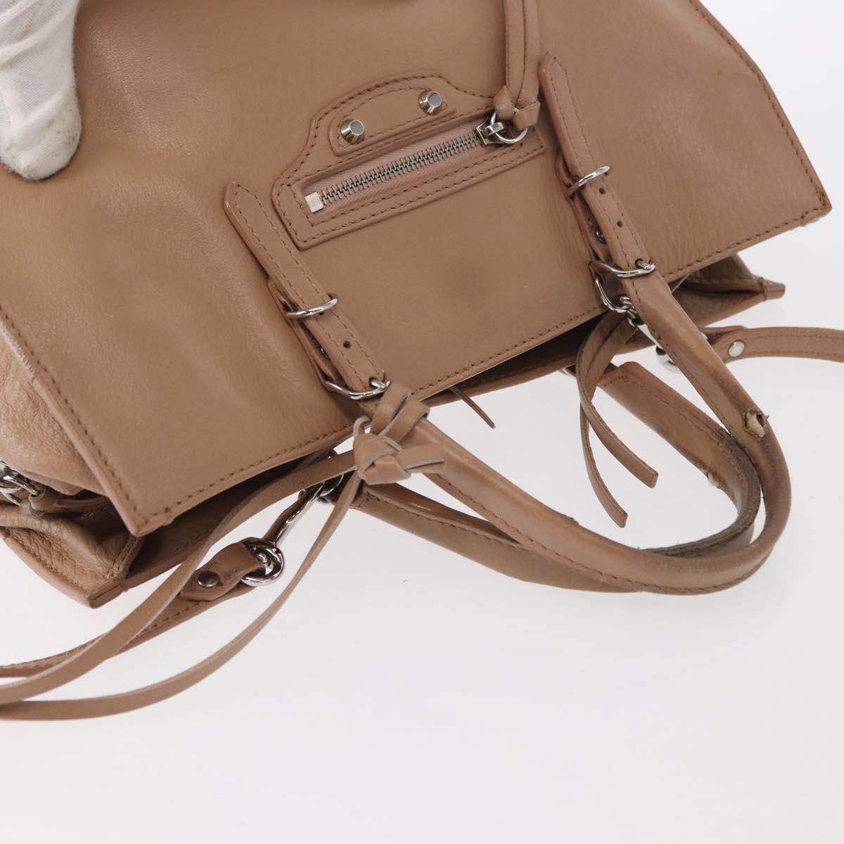 BALENCIAGA The Paper A6 Hand Bag Leather 2way Beige Silver 370926 Auth 149646
