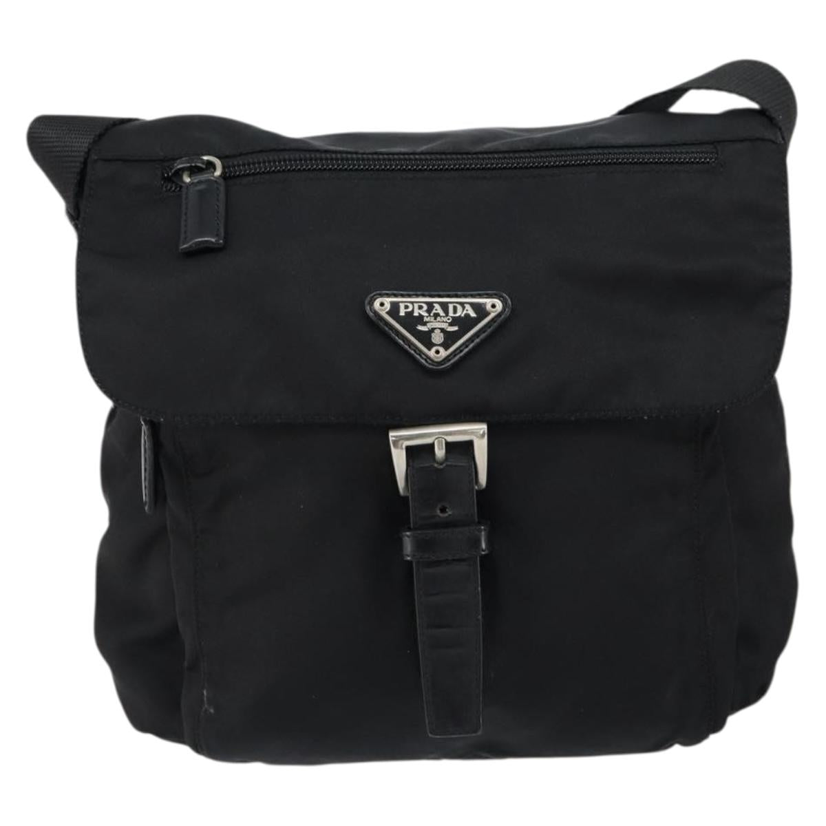 PRADA Shoulder Bag Nylon Black Silver Auth 149653