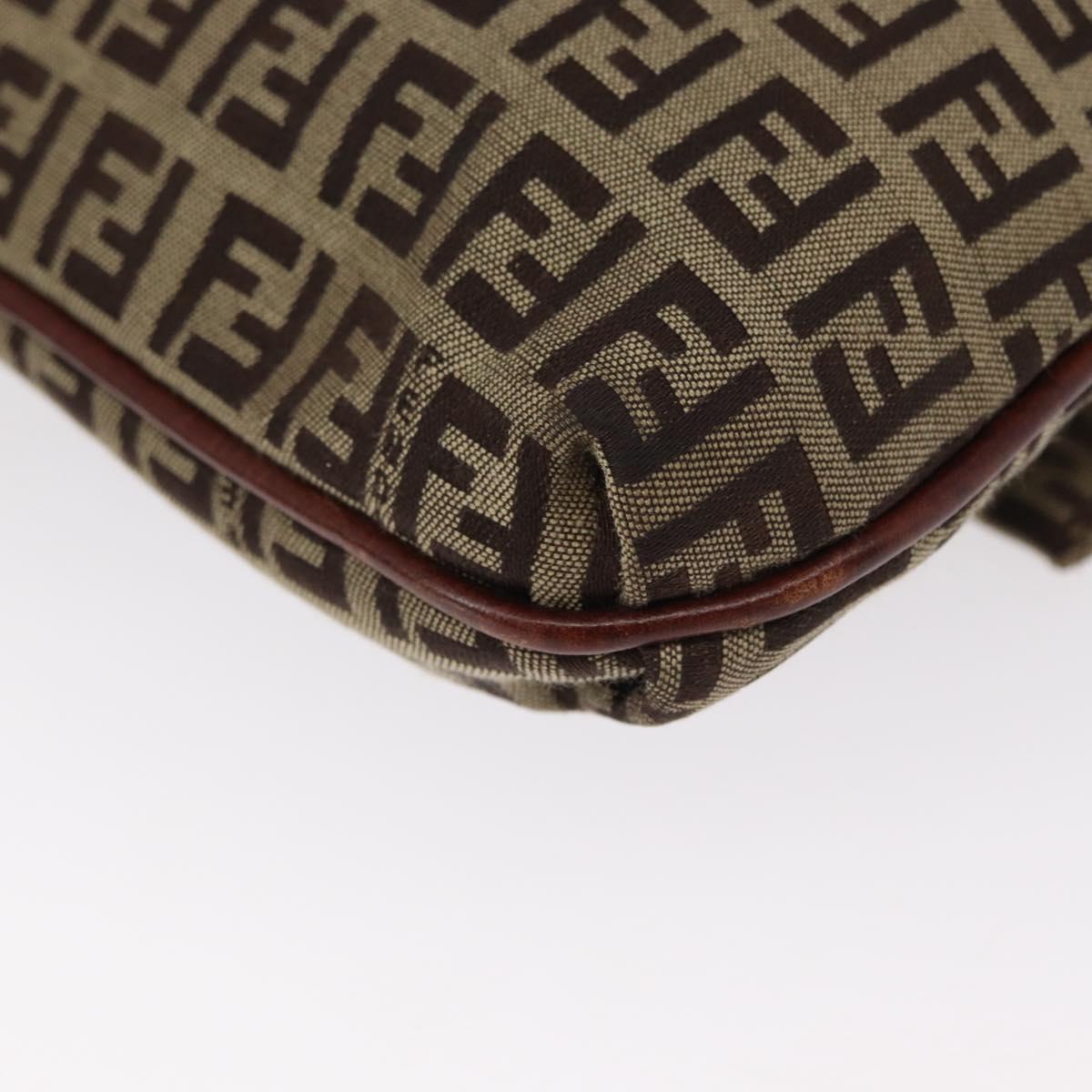 FENDI Zucchino Canvas Shoulder Bag Beige Gold Auth 149656