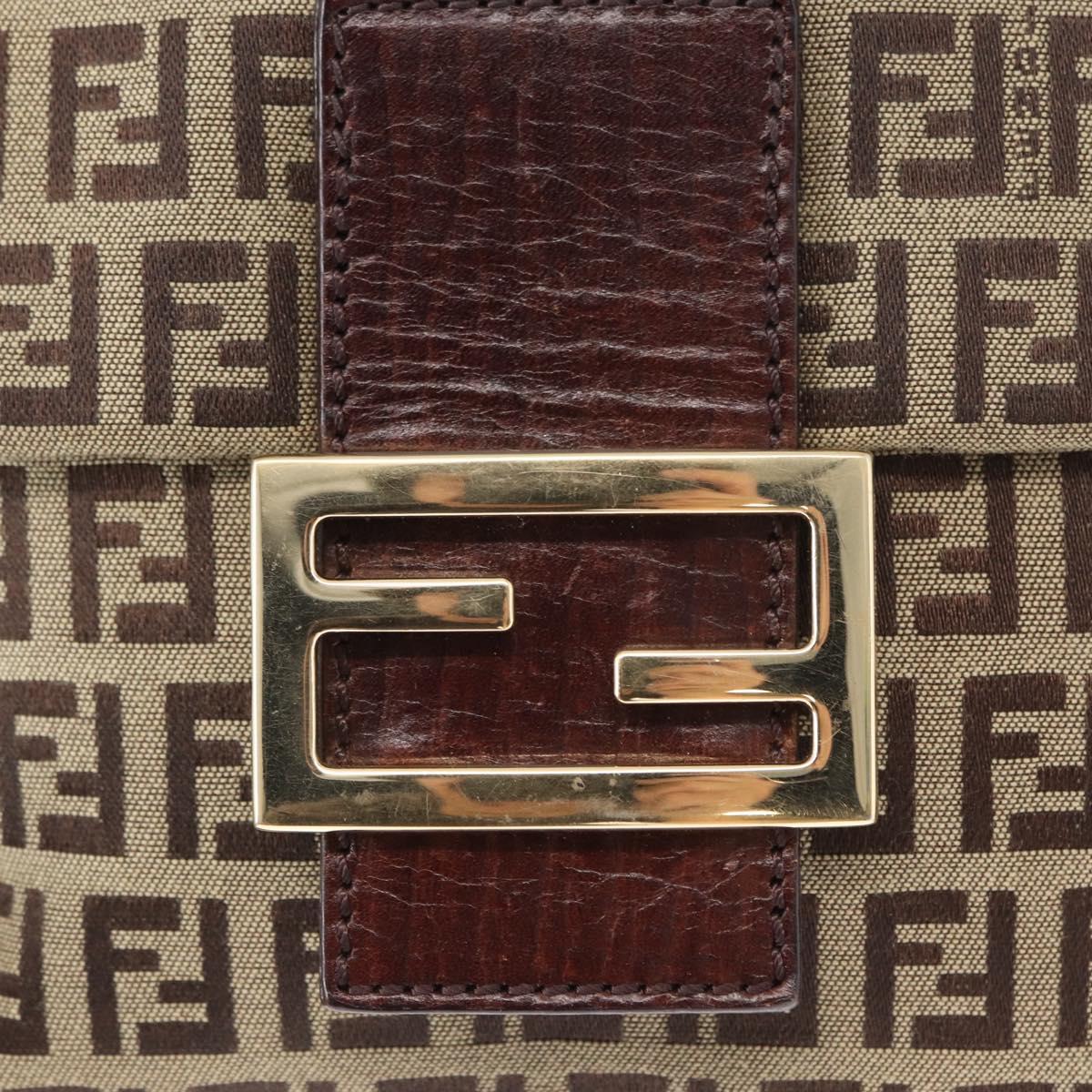 FENDI Zucchino Canvas Shoulder Bag Beige Gold Auth 149656