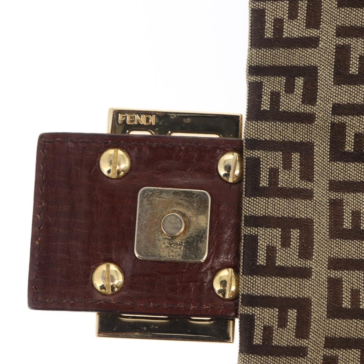 FENDI Zucchino Canvas Shoulder Bag Beige Gold Auth 149656
