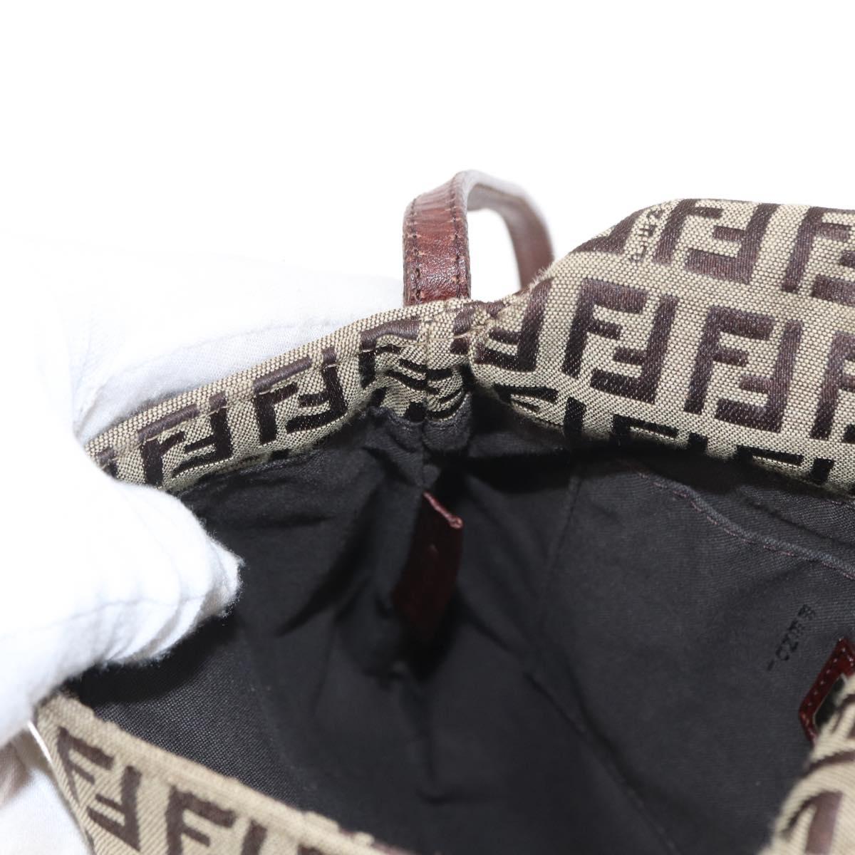 FENDI Zucchino Canvas Shoulder Bag Beige Gold Auth 149656